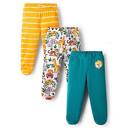 Babyhug Interlock Cotton Knit Full Length Jungle Theme Printed Bootie Leggings Pack Of 3 - Multicolour