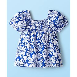 Babyhug Cotton Knit Half Sleeves Top With Floral Print - Blue