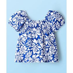 Babyhug Cotton Knit Half Sleeves Top With Floral Print - Blue