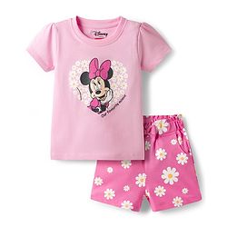 Babyhug Disney Single Jersey Knit Half Sleeves T-Shirt & Shorts Night Suit With Minnie Mouse Print - Pink