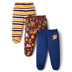 Babyhug Interlock Cotton Knit Bootie Leggings With Stripes & Animal Print Pack Of 3 - Multicolour