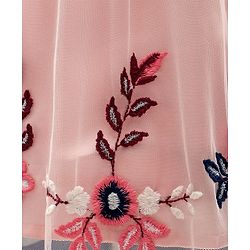 Babyhug Flutter Sleeves Party Wear Frock Floral Embroidery - Peach