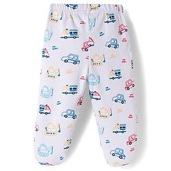 Babyhug Interlock Knit Footed Vehicle Printed Bootie Leggings Pack of 3 - Blue Navy & White
