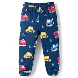 Babyhug Interlock Knit Footed Vehicle Printed Bootie Leggings Pack of 3 - Blue Navy & White
