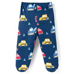 Babyhug Interlock Knit Footed Vehicle Printed Bootie Leggings Pack of 3 - Blue Navy & White