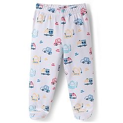 Babyhug Interlock Knit Footed Vehicle Printed Bootie Leggings Pack of 3 - Blue Navy & White