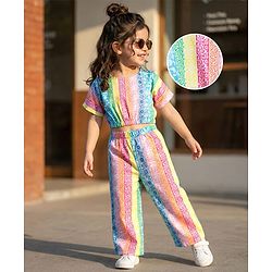 Babyhug Cotton Woven Half Sleeves Top & Lounge Pant Co-ord Set With Floral Print - Multicolor