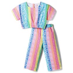 Babyhug Cotton Woven Half Sleeves Top & Lounge Pant Co-ord Set With Floral Print - Multicolor