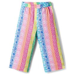 Babyhug Cotton Woven Half Sleeves Top & Lounge Pant Co-ord Set With Floral Print - Multicolor