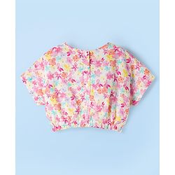 Babyhug Cotton Woven Half Sleeves Floral Printed Co-ord Top & Pant Set - White & Pink