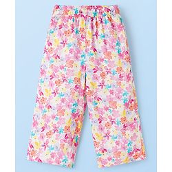 Babyhug Cotton Woven Half Sleeves Floral Printed Co-ord Top & Pant Set - White & Pink