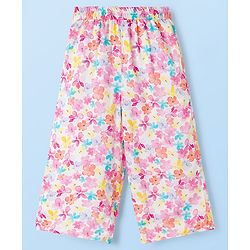 Babyhug Cotton Woven Half Sleeves Floral Printed Co-ord Top & Pant Set - White & Pink