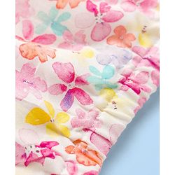 Babyhug Cotton Woven Half Sleeves Floral Printed Co-ord Top & Pant Set - White & Pink