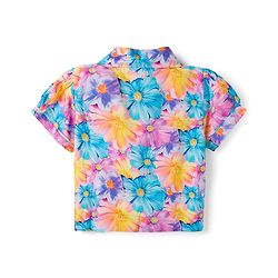 Babyhug Cotton Woven Half Sleeves Floral Printed Top & Skirts Set With Headband - Multicolour