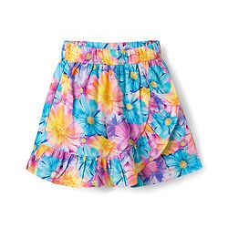 Babyhug Cotton Woven Half Sleeves Floral Printed Top & Skirts Set With Headband - Multicolour