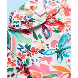 Babyhug Cotton Woven Half Sleeves Floral Printed Top & Skirts Set With Headband - Multicolour