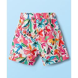 Babyhug Cotton Woven Half Sleeves Floral Printed Top & Skirts Set With Headband - Multicolour