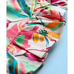 Babyhug Cotton Woven Half Sleeves Floral Printed Top & Skirts Set With Headband - Multicolour