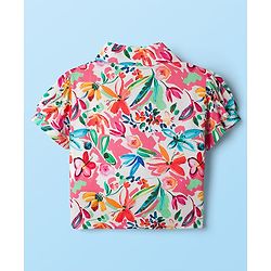 Babyhug Cotton Woven Half Sleeves Floral Printed Top & Skirts Set With Headband - Multicolour