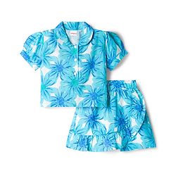Babyhug Cotton Woven Half Sleeves Floral Printed Top & Skirts Set - Blue