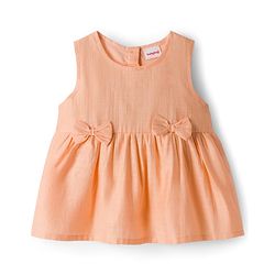 Babyhug Cotton Woven Sleeveless Solid Colour Top with Bow Applique & Shorts Set - Peach