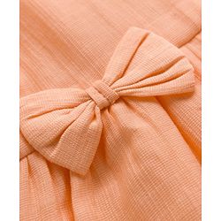 Babyhug Cotton Woven Sleeveless Solid Colour Top with Bow Applique & Shorts Set - Peach