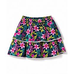 Babyhug Cotton Woven Half Sleeves Top & Layered Skirt Set With Floral Print - White