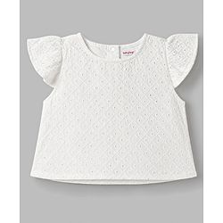 Babyhug Cotton Woven Half Sleeves Top & Layered Skirt Set With Floral Print - White