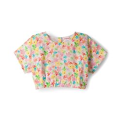 Babyhug Cotton Woven Half Sleeves Floral Printed Co-ord Top & Pant Set - White & Pink