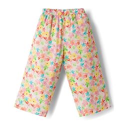 Babyhug Cotton Woven Half Sleeves Floral Printed Co-ord Top & Pant Set - White & Pink