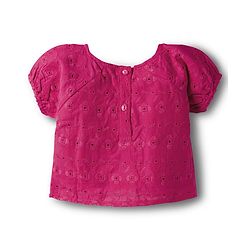 Babyhug Cotton Woven Half Sleeves Co-ords Sciffili Top & Shorts Set with Bow Applique - Fuchsia