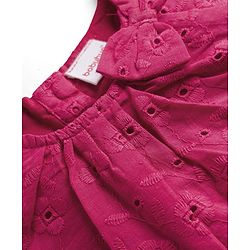 Babyhug Cotton Woven Half Sleeves Co-ords Sciffili Top & Shorts Set with Bow Applique - Fuchsia