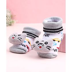 Cute Walk by Babyhug Sock Shoes With Animal Applique - Multicolour