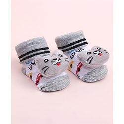 Cute Walk by Babyhug Sock Shoes With Animal Applique - Multicolour
