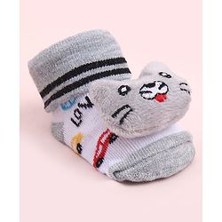 Cute Walk by Babyhug Sock Shoes With Animal Applique - Multicolour