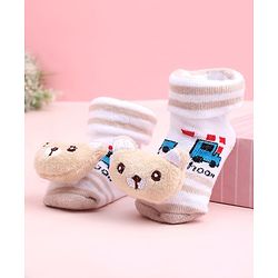 Cute Walk by Babyhug Sock Shoes With Vehicle Design & Animal Applique - Multicolour