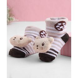 Cute Walk by Babyhug Sock Shoes With Stripes Animal Applique - Multicolour