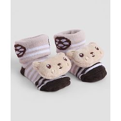 Cute Walk by Babyhug Sock Shoes With Stripes Animal Applique - Multicolour