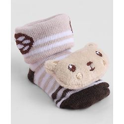 Cute Walk by Babyhug Sock Shoes With Stripes Animal Applique - Multicolour