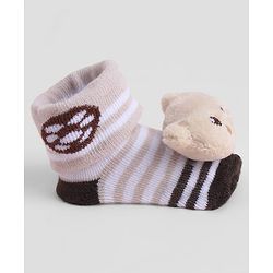Cute Walk by Babyhug Sock Shoes With Stripes Animal Applique - Multicolour