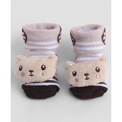 Cute Walk by Babyhug Sock Shoes With Stripes Animal Applique - Multicolour