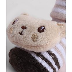 Cute Walk by Babyhug Sock Shoes With Stripes Animal Applique - Multicolour