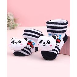 Cute Walk by Babyhug Sock Shoes With Stripes & Panda Applique - Multicolour