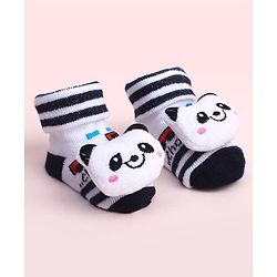 Cute Walk by Babyhug Sock Shoes With Stripes & Panda Applique - Multicolour