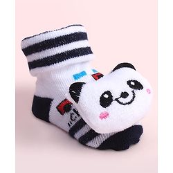 Cute Walk by Babyhug Sock Shoes With Stripes & Panda Applique - Multicolour