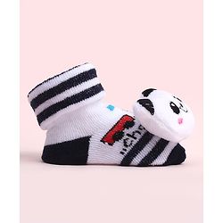 Cute Walk by Babyhug Sock Shoes With Stripes & Panda Applique - Multicolour