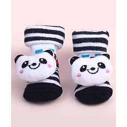 Cute Walk by Babyhug Sock Shoes With Stripes & Panda Applique - Multicolour