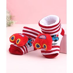 Cute Walk by Babyhug Sock Shoes With Stripes Vehicles Design & Applique - Multicolour