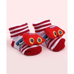 Cute Walk by Babyhug Sock Shoes With Stripes Vehicles Design & Applique - Multicolour