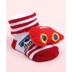 Cute Walk by Babyhug Sock Shoes With Stripes Vehicles Design & Applique - Multicolour